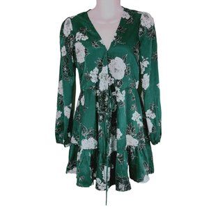 Lulus Wrap Dress XS Green Floral Satin Lightweight Womens